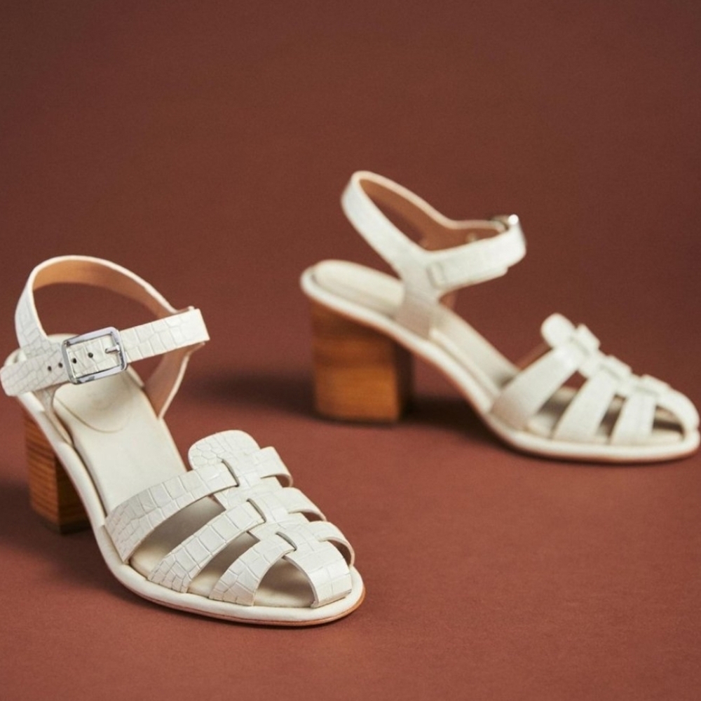 Vicenza X Anthropologie Fisherman Block Heel Leather Sandals In Cream Size 7